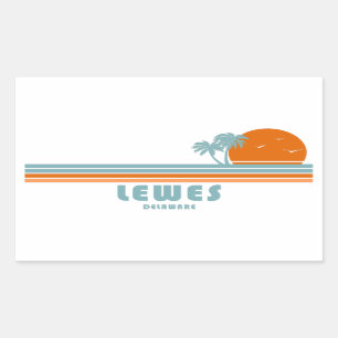 Lewes Delaware Sun Palm Trees Rectangular Sticker