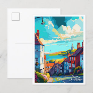 Lewes England Art Vintage Travel Illustration Postcard