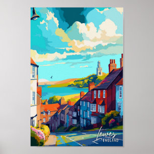 Lewes England Art Vintage Travel Illustration Poster