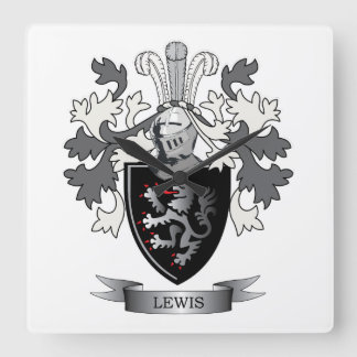 Lewis Family Crest Coat of Arms Square Wall Clock