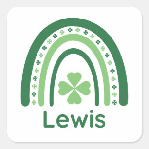 Lewis Name Clover Boho Rainbow Square Sticker