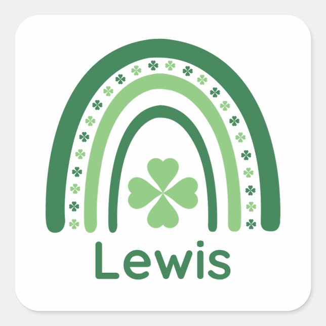 Lewis Name Clover Boho Rainbow Square Sticker (Front)