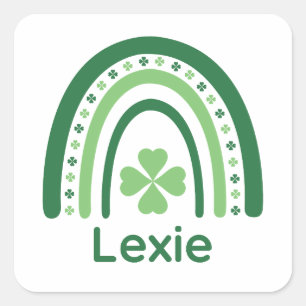 Lexie Name Clover Boho Rainbow Square Sticker