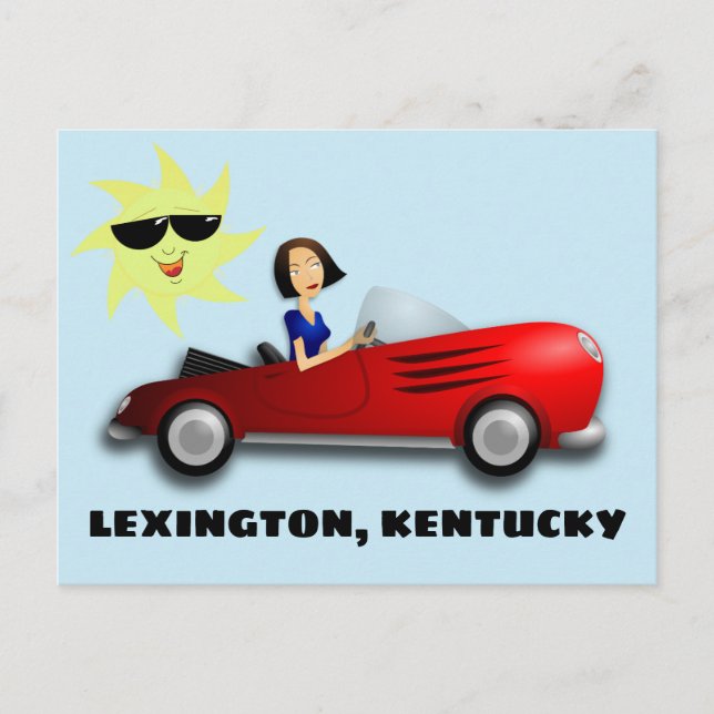 LEXINGTON, KENTUCKY GIRL IN CAR ART Postcards (Front)