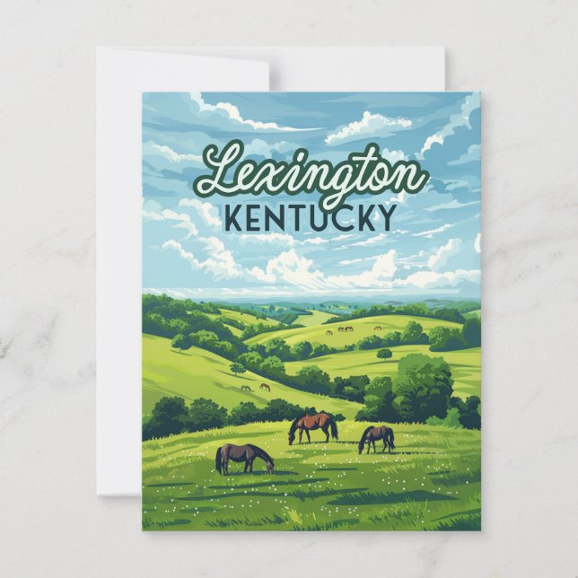 Lexington Kentucky Horses Bluegrass Farms Card (Front)