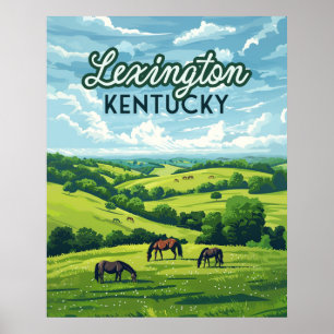 Lexington Kentucky Horses Bluegrass Farms Vintage Poster