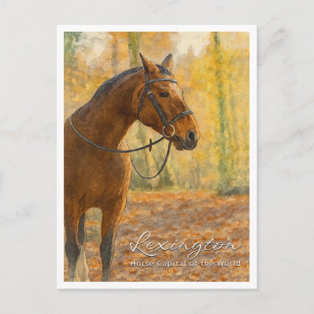Lexington KY Horse Capital | Watercolor Holiday Postcard (Front)