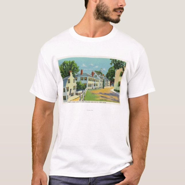 Leyden Street View, First Street in New England T-Shirt (Front)