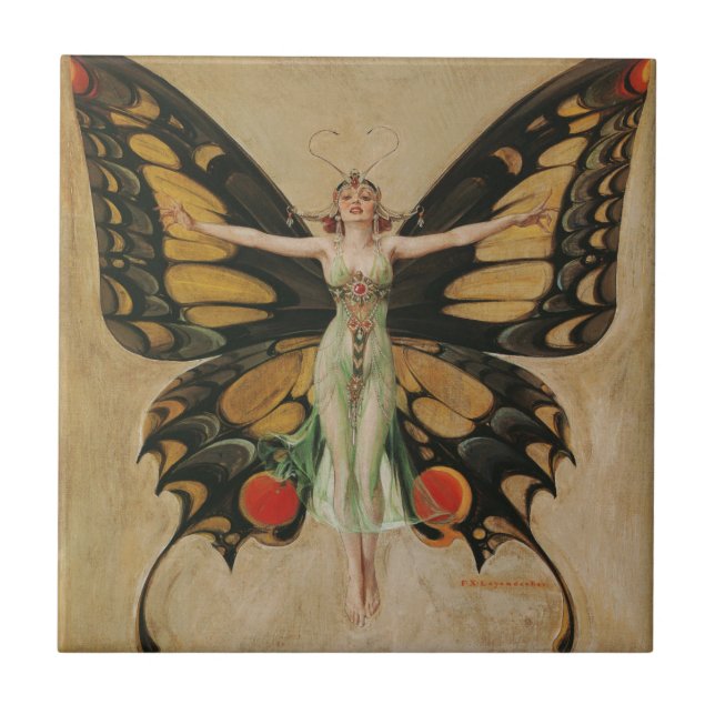 Leyendecker Butterfly Girl Vintage Art Deco Ceramic Tile (Front)