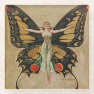 Leyendecker Butterfly Girl Vintage Art Deco Glass Coaster