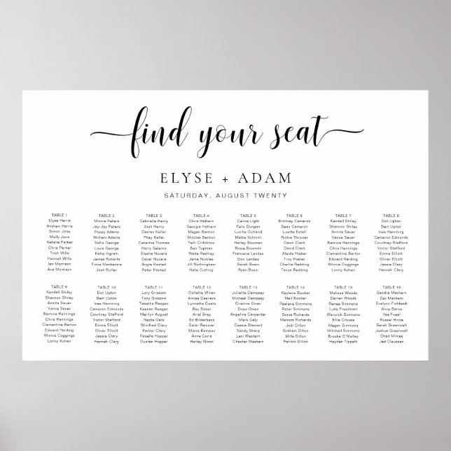 Leyton Modern Minimal 16 Table Seating Poster (Front)