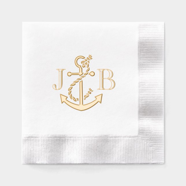 LG Anchor Couple Wedding 2 Initial Monogram #3CA Foil Napkins (Front)