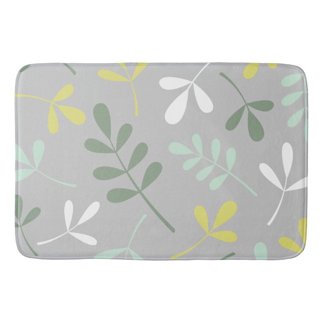 Lg Assorted Leaves Grns Yellow White on Grey Bath Mat (Front)