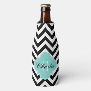 LG Chevron Turquoise Name Init Monogram Bottle Cooler