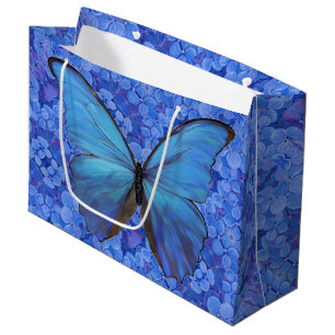 Lg Gift Bag Blue Morpho on Hydrangea