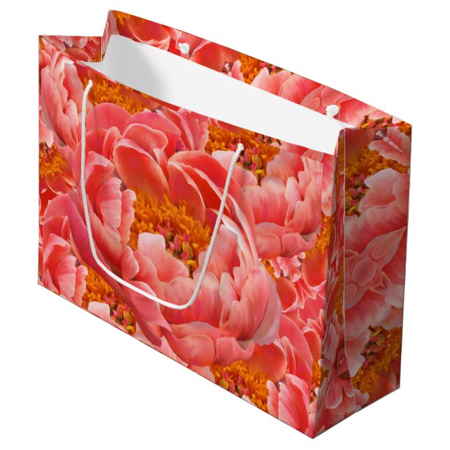Lg Gift Bag Coral Peony (Front Angled)