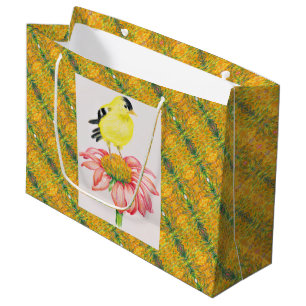 Lg Gift Bag Goldfinch on Coneflower