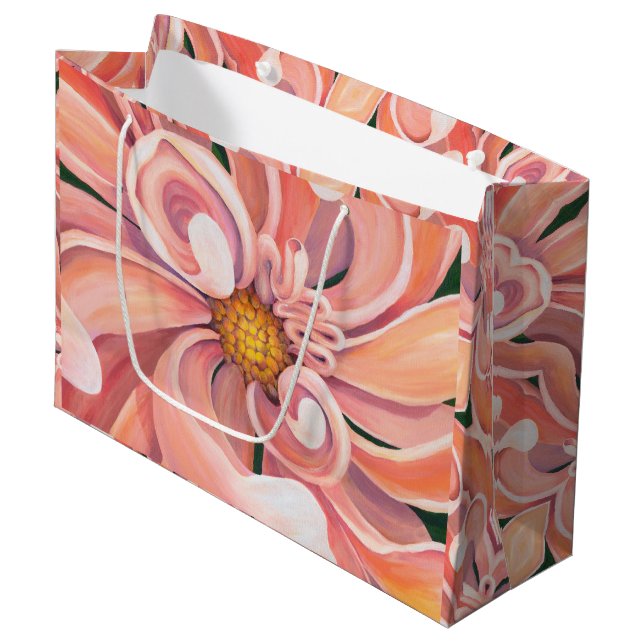 Lg Gift Bag Peachy Dahlia (Front Angled)