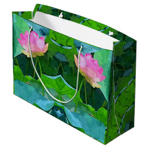 Lg Gift Bag Pink Lotus Abstract