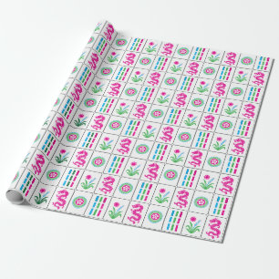 LG Mahjong Tiles #4 Pink Green Capri Blue White Wrapping Paper