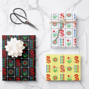 LG Mahjong Tiles #4 Red Green Blue Wrapping Paper Sheet