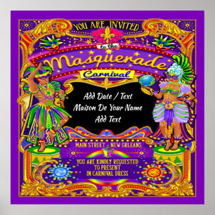 Lg. Masquerade Mardi Gras Carnival Poster - Theme