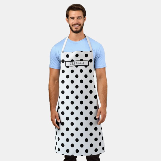 Lg Polka Dot Pattern DIY Colours Black White SV Apron (Worn)