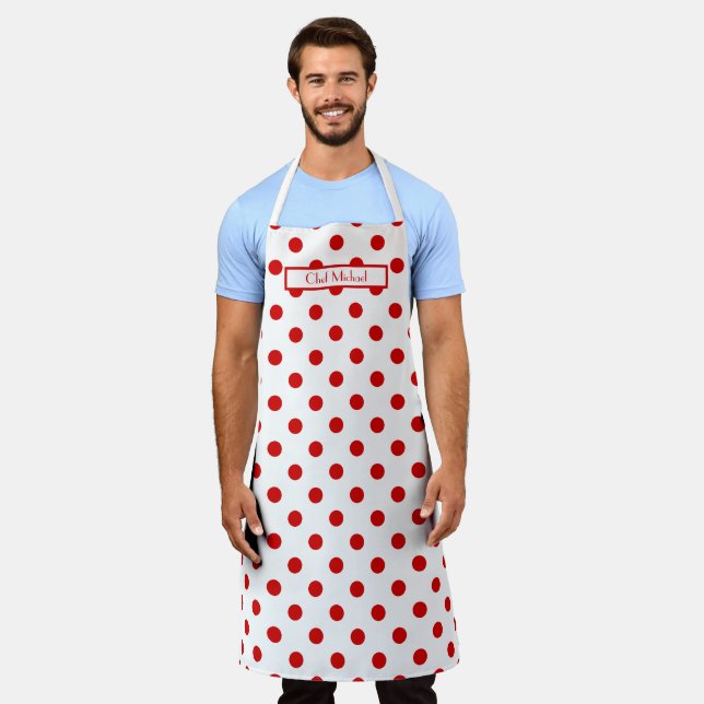 Lg Polka Dot Pattern DIY Colours Red White SV Apron (Worn)