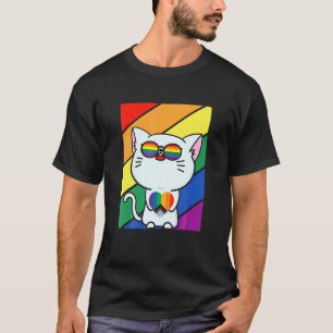 LGB Flag Gay Pride Month Rainbow Cute Cat With LGB T-Shirt