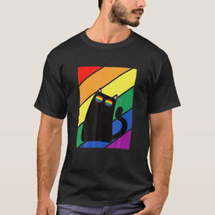 LGBQ Flag Gay Pride Month Rainbow Cat With LGB Gla T-Shirt