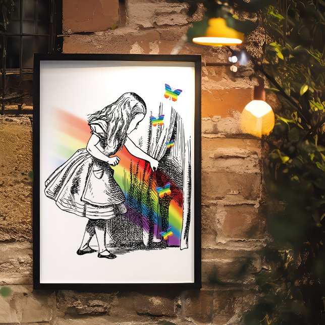 LGBT Alice in Wonderland Vintage Poster (Oh dear oh dear don't be late and miss out on this one. Alice looking behind the curtain.)