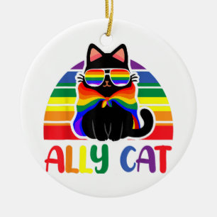 LGBT Ally Cat Be Kind Gay Rainbow Funny LGBTQ Flag Ceramic Ornament
