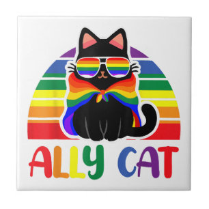 LGBT Ally Cat Be Kind Gay Rainbow Funny LGBTQ Flag Ceramic Tile