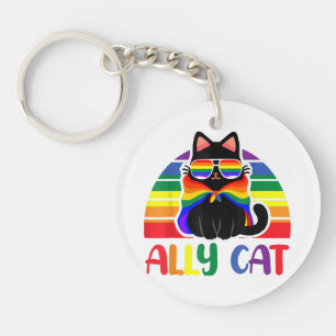 LGBT Ally Cat Be Kind Gay Rainbow Funny LGBTQ Flag Key Ring