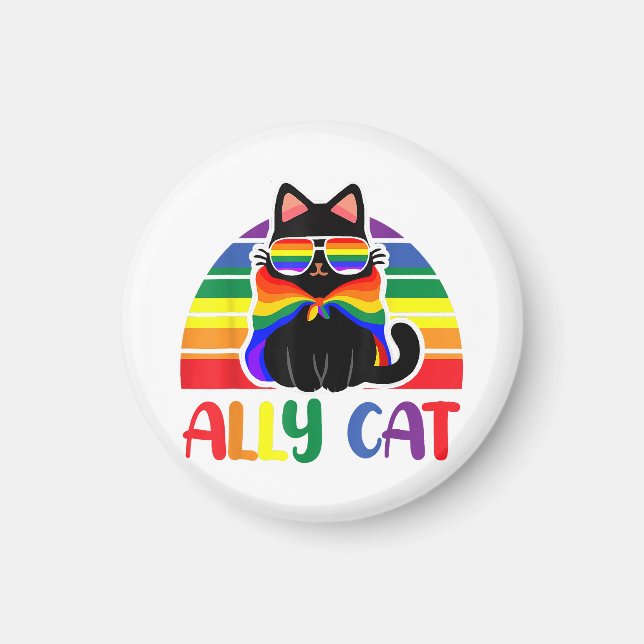 LGBT Ally Cat Be Kind Gay Rainbow Funny LGBTQ Flag Magnet (Front)