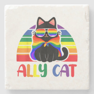 LGBT Ally Cat Be Kind Gay Rainbow Funny LGBTQ Flag Stone Coaster