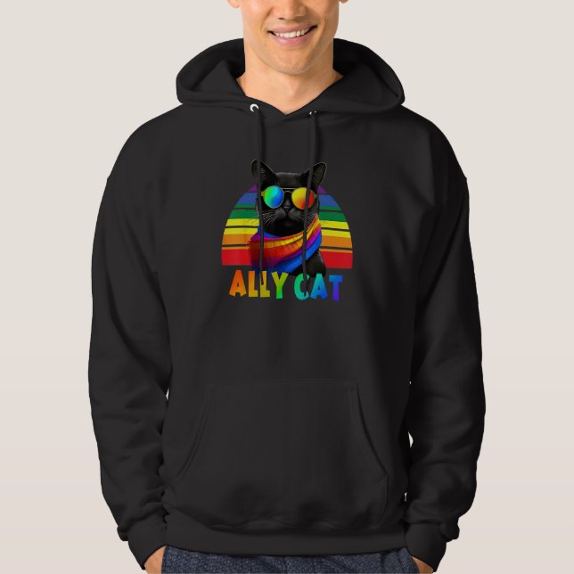LGBT Ally Cat Be Kind Gay Rainbow  LGBTQ Flag Gay  Hoodie (Front)