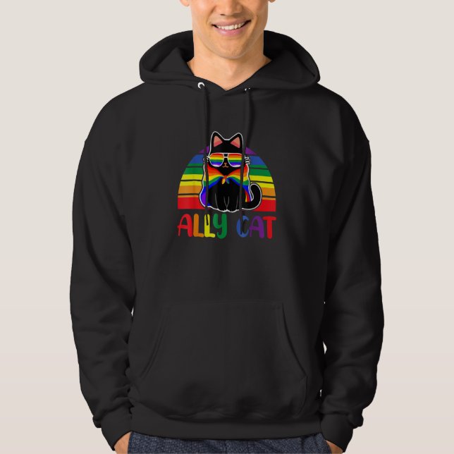 LGBT Ally Cat Be Kind Gay Rainbow  LGBTQ Flag Gay  Hoodie (Front)