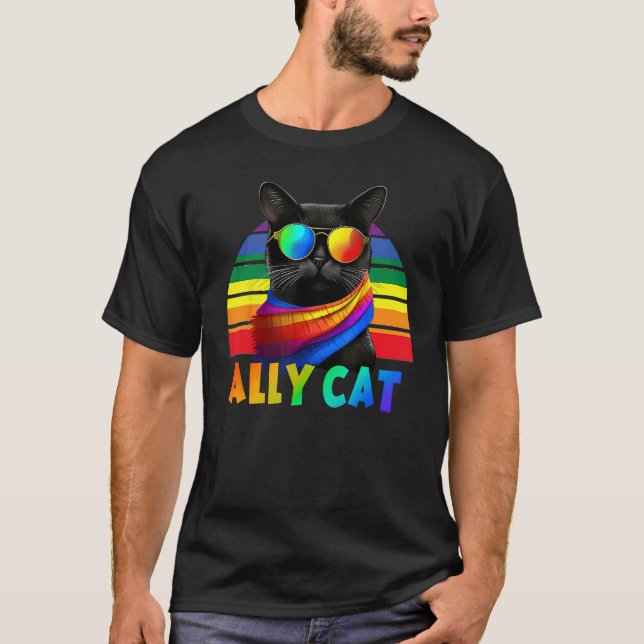 LGBT Ally Cat Be Kind Gay Rainbow  LGBTQ Flag Gay  T-Shirt (Front)