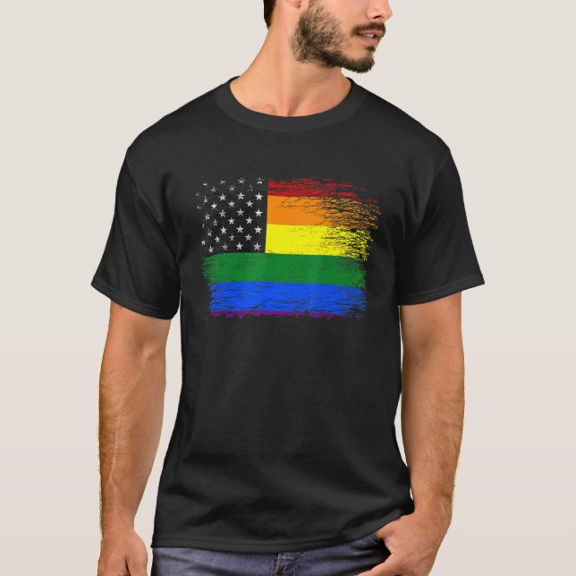 LGBT American Flag Gay Lesbian Transgender Pride R T-Shirt (Front)