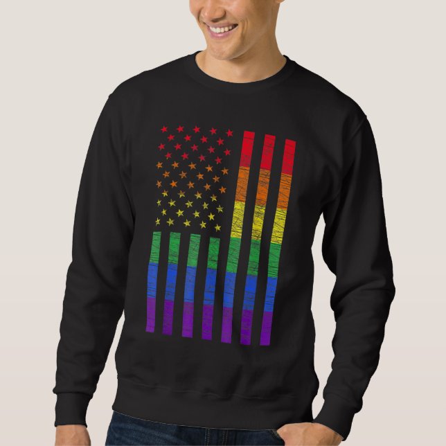 Lgbt American Flag Pride Rainbow Gay Lesbian Bi Tr Sweatshirt (Front)
