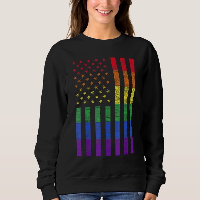 Lgbt American Flag Pride Rainbow Gay Lesbian Bi Tr Sweatshirt (Front)