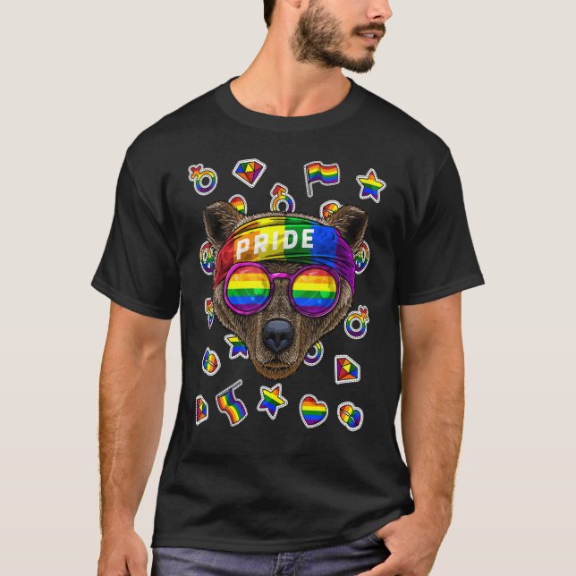 Lgbt Bear Gay Pride Month Grizzly Bear Rainbow Les T-Shirt (Front)