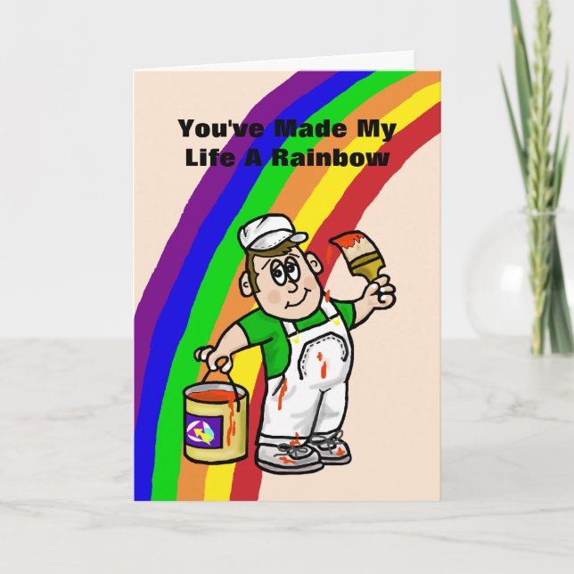 LGBT Big Romantic Rainbow Painter Greeting Card (Front)