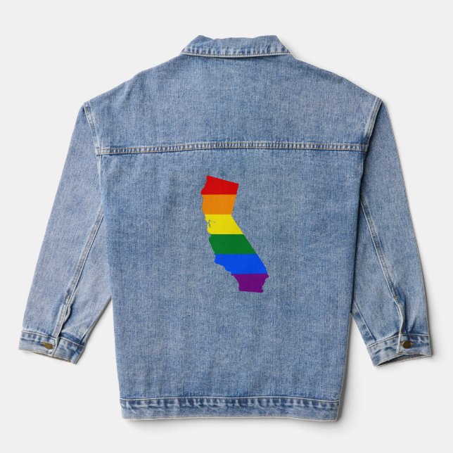 LGBT California, US state flag map  Denim Jacket (Back)