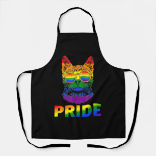 LGBT Cat Gay Pride LGBTQ Rainbow Flag Cool Sunglas Apron