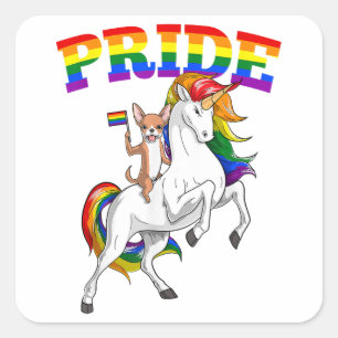 LGBT Chihuahua Dog Unicorn Gay Pride Rainbow LGBTQ Square Sticker
