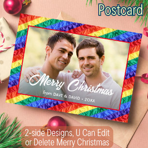 LGBT Custom Photo Gay Rainbow Flag Merry Christmas Holiday Postcard