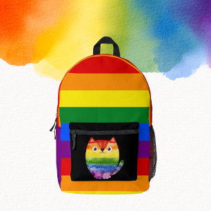 LGBT Cute Cat Name On Rainbow Pride  Printed Backpack