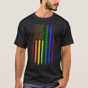 Lgbt Distressed American Flag Rainbow Lgbtq Gay Pr T-Shirt